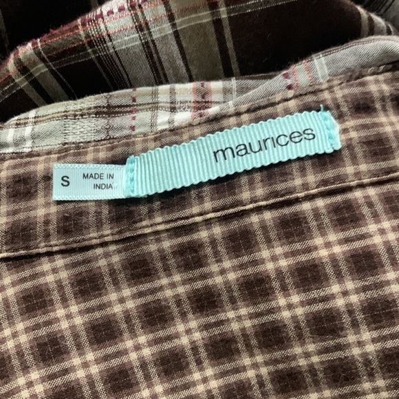 Maurice's Brown & White Plaid Button Down Long Sleeve Women's Shirt Size Small - Picture 6 of 8